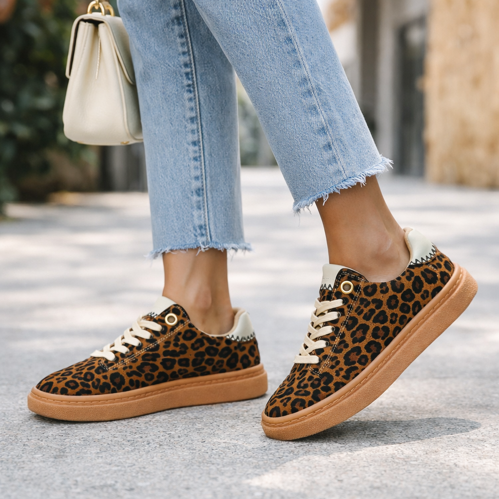 CABELLO ESLYN Leopard sneakers with leopard print design, featuring white laces and a stylish athletic look.