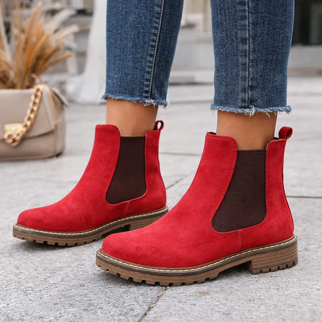 Red CC Resorts Gamilia boots with stylish ankle-high design and laces, perfect for casual and resort wear.