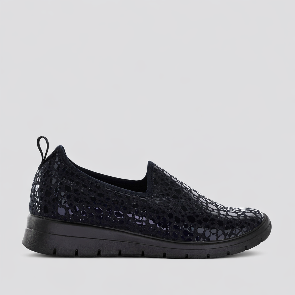 Euroflex Florence Leopard slip-on shoes with leopard print fabric and stylish design, perfect for casual wear.