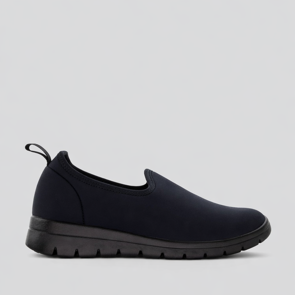 Black Euroflex Florence slip-on shoes with sleek silhouette, comfortable and stylish for everyday wear.