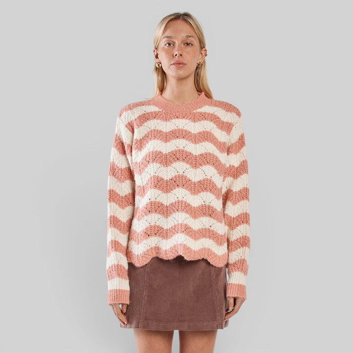 Cream pink Sass Clothing Nikkita wavy stripe knit blazer featuring a textured pattern and tailored fit.