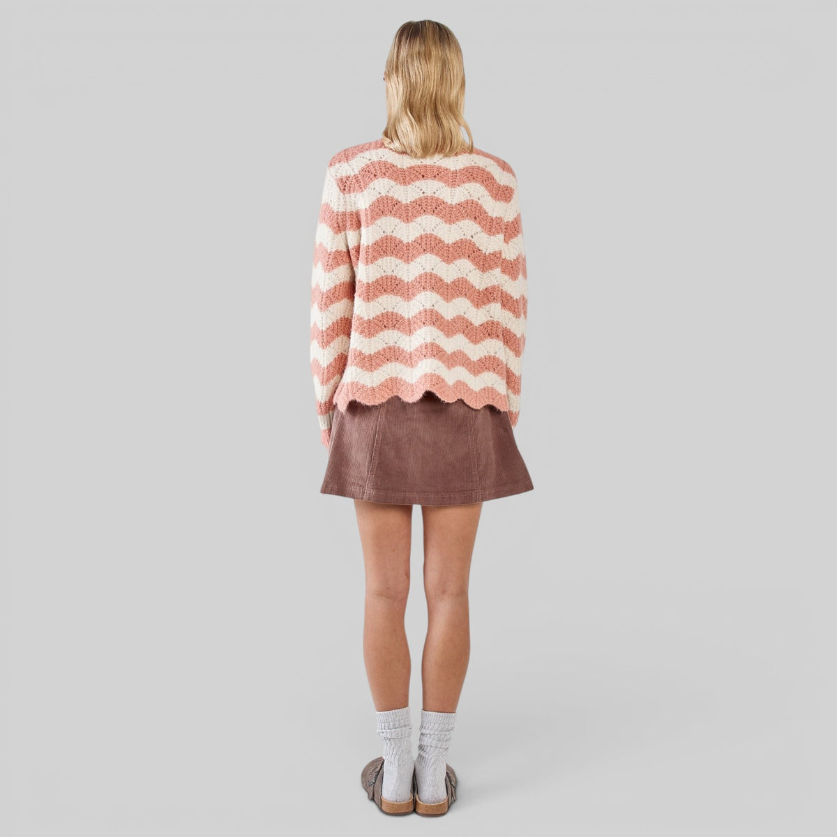 Cream pink Sass Nikkita wavy stripe knit blazer featuring a stylish pattern and tailored fit, perfect for a fashionable look.