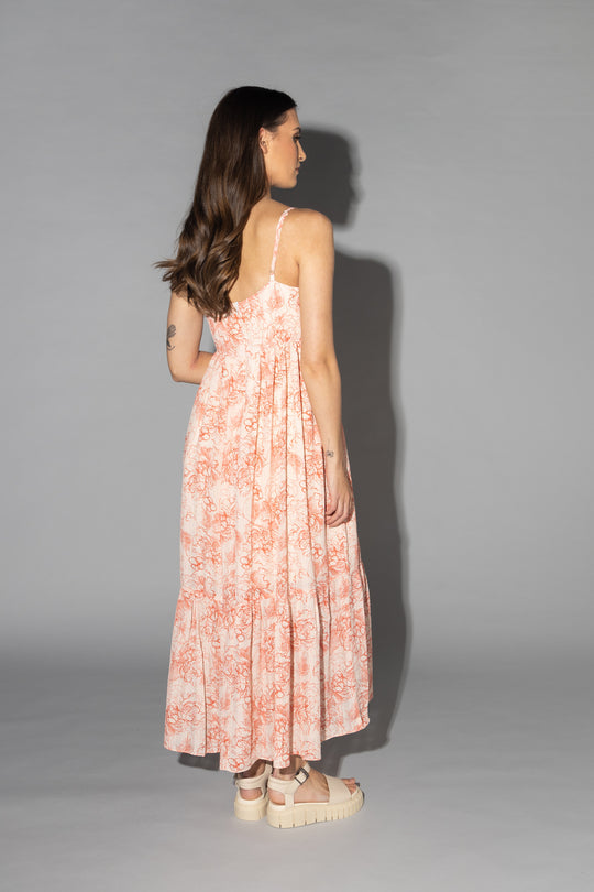 Drama The Label Lulu Dress in etched rose print featuring a stylish fit-and-flare design perfect for dresses and jumpsuits.