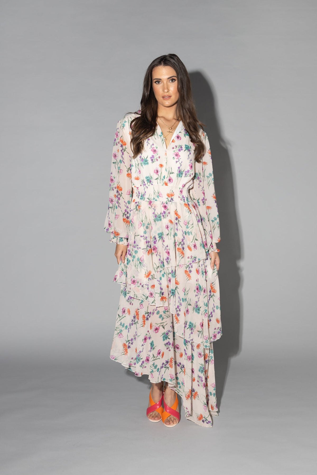 Drama The Label Eden Dress in summer garden print, featuring lightweight fabric, floral design, and a feminine fit.