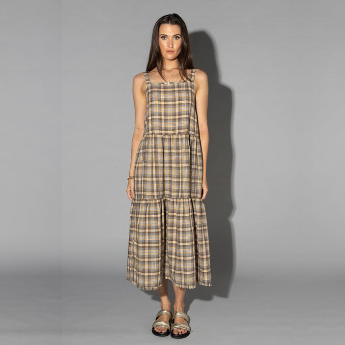 Drama The Label Earth Dress Ground Check, a stylish casual dress with a ground check pattern, ideal for everyday wear.