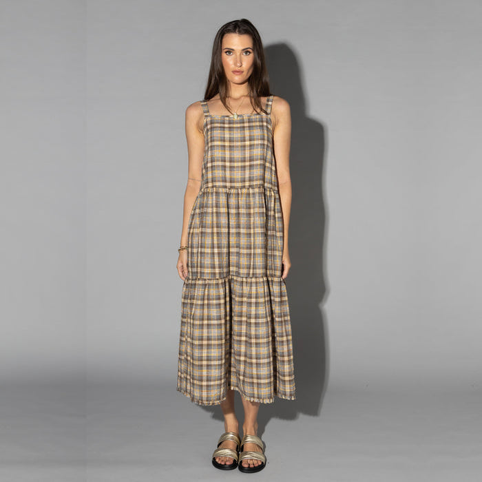 Drama The Label Earth Dress Ground Check, a stylish casual dress with a ground check pattern, ideal for everyday wear.