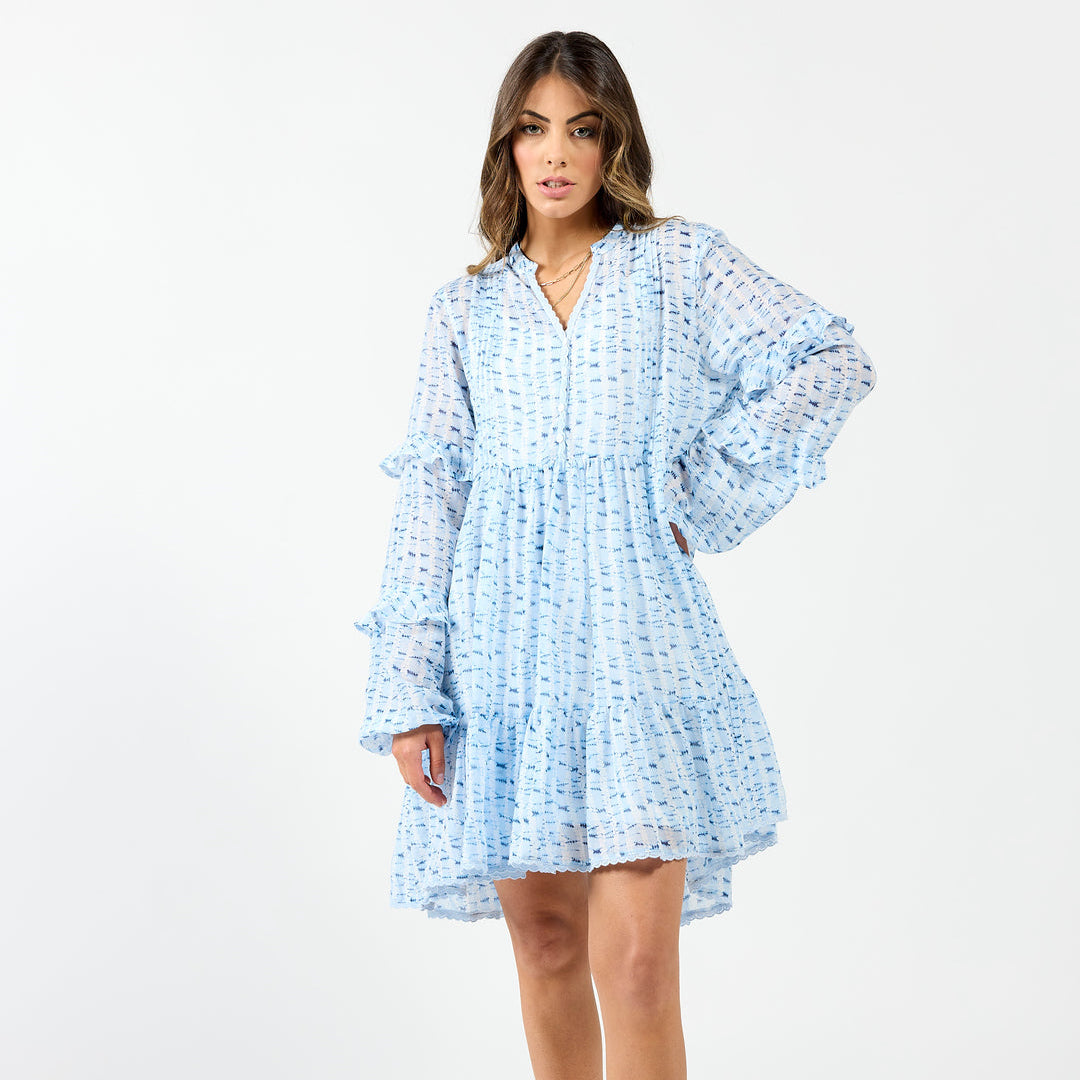 Blue Mykonos dress by Drama The Label featuring a stylish, flowy design, perfect for summer or resort wear.