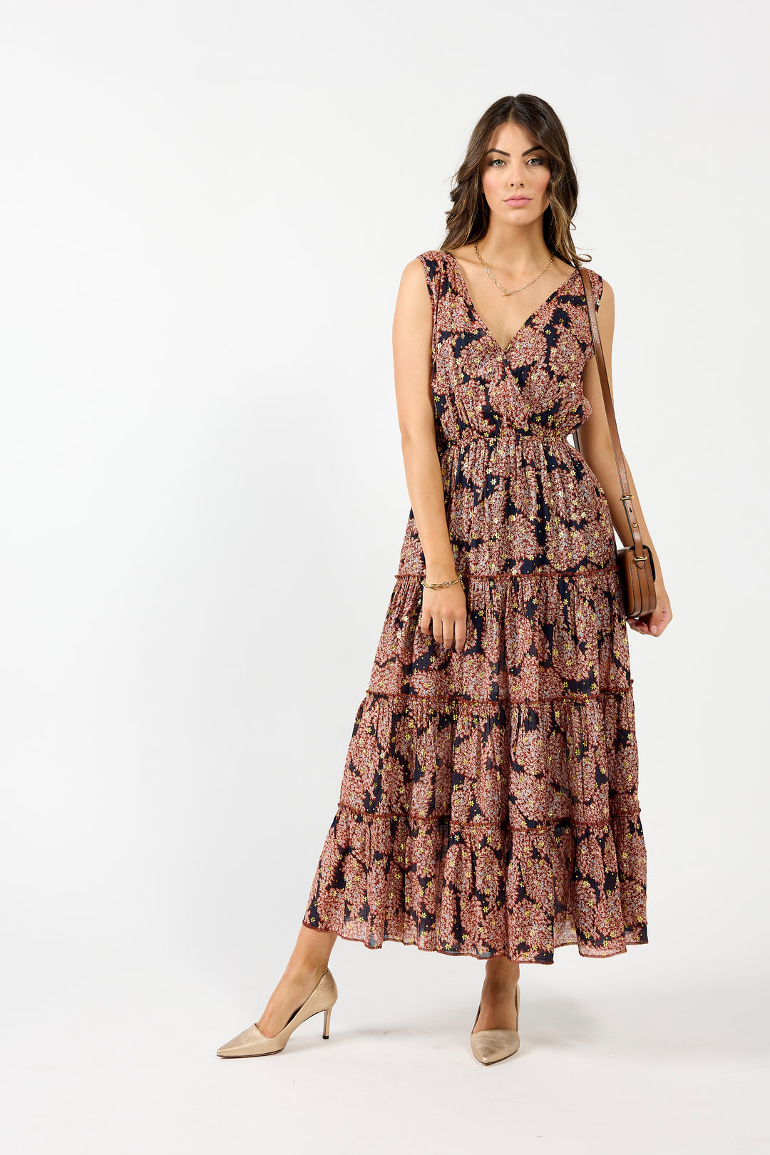 Drama The Label Athens Dress in burgundy metallic, featuring a sleek, stylish dress with shiny metallic fabric and elegant design.
