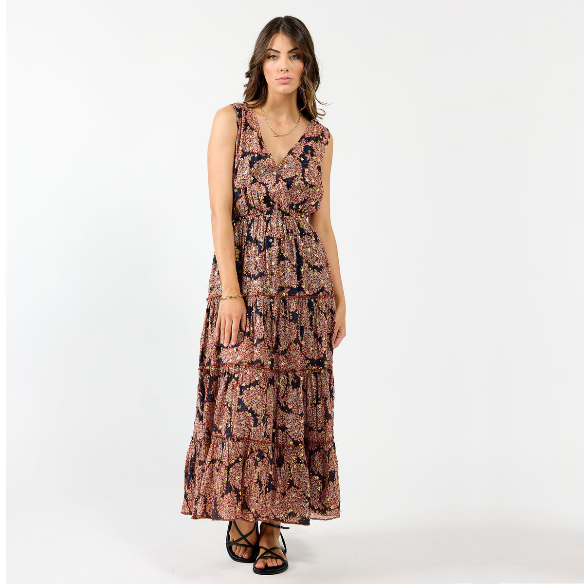 Drama The Label Athens Dress in burgundy metallic fabric, featuring a stylish and fitted design ideal for elegant occasions.