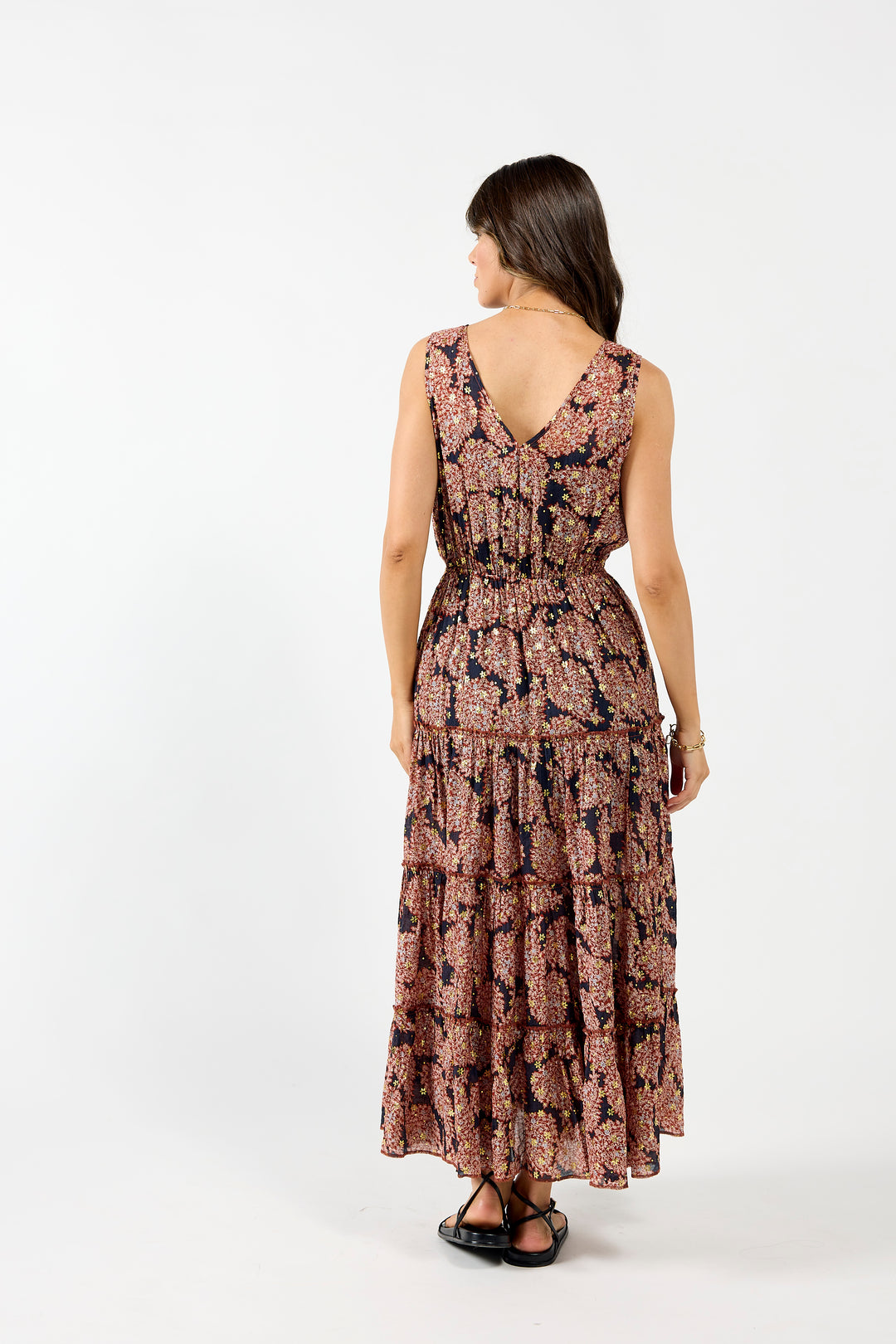 Drama The Label Athens Dress in burgundy metallic, showcasing a stylish, shiny dress with elegant design details.