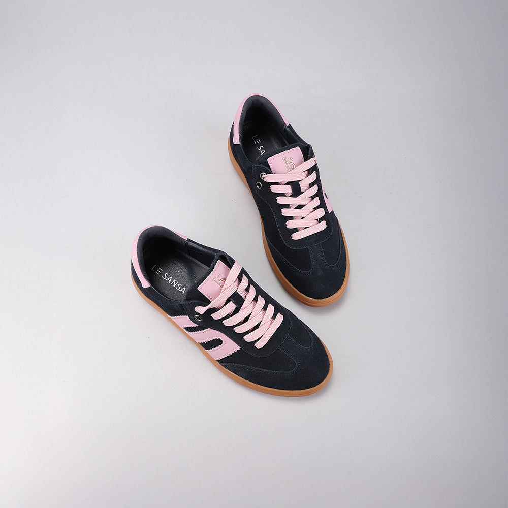 Le Sansa Juno sneakers in navy and baby pink with stylish design and comfortable fit, perfect for casual wear.
