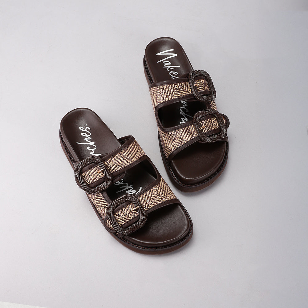 Naked Arches Harriet chocolate flats with rounded toe and comfortable sole, showcased on a neutral background.