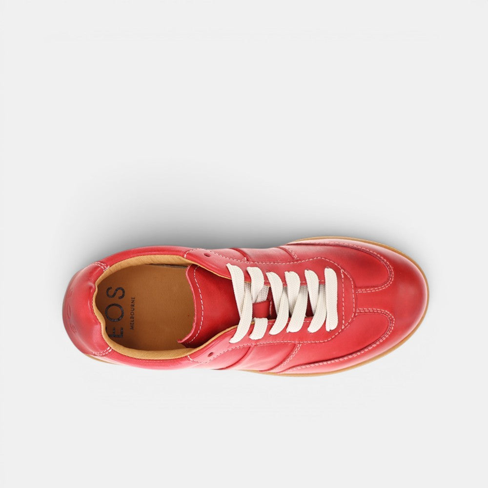 EOS Antigo Red sneakers with stylish red and white design, featuring comfortable athletic fit and textured sole.