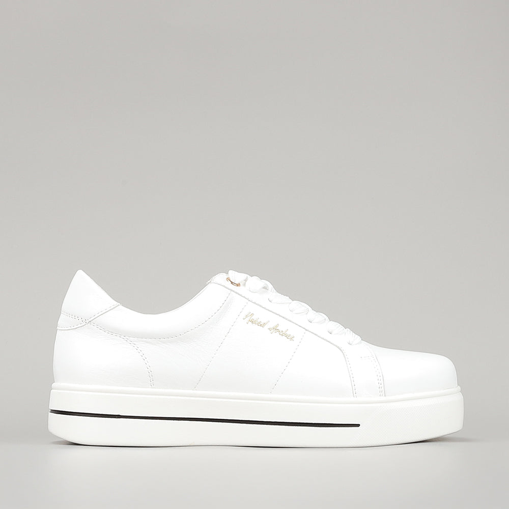 Naked Arches Azealia white sneakers with clean design, lace-up closure, and white rubber soles, stylish and comfortable footwear.