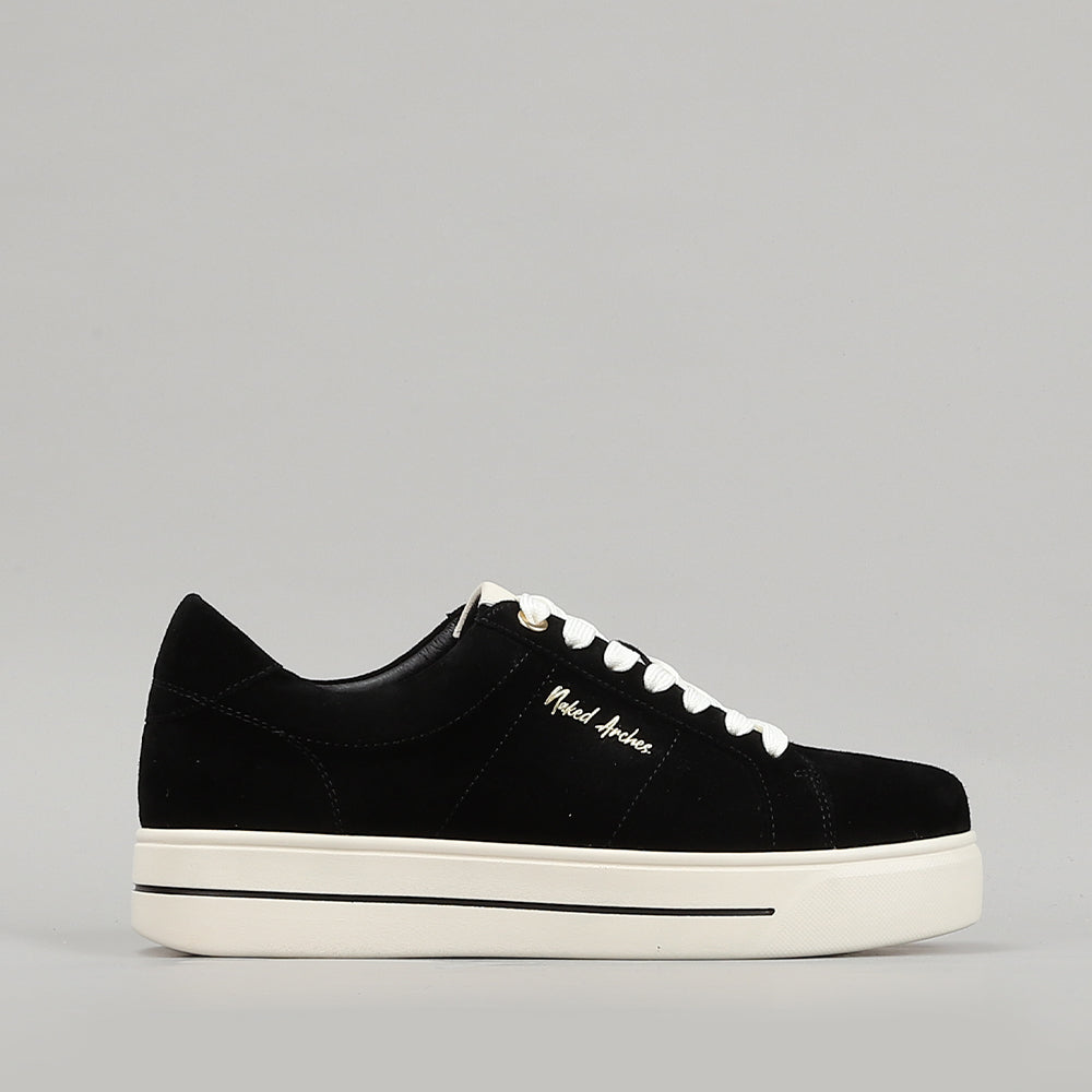 Naked Arches Azealia black sneakers with sleek black design and lace-up closure, showcasing stylish casual footwear.