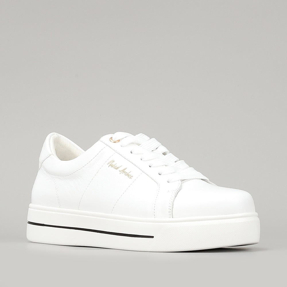 Naked Arches Azealia white sneakers with sleek design and clean white leather upper, stylish footwear for casual wear.