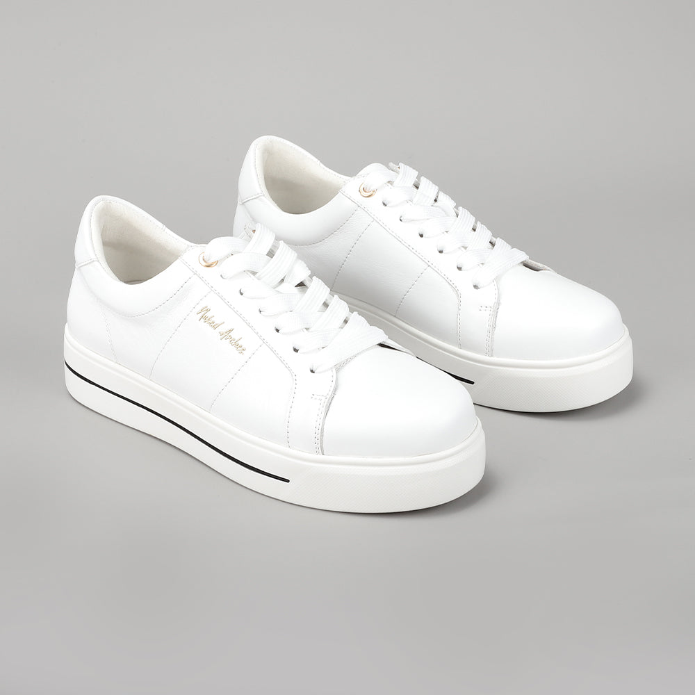 Naked Arches Azealia white sneakers with clean design, white laces, and minimalist style on a plain background.