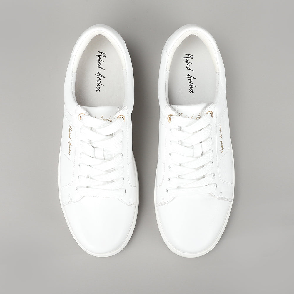 Naked Arches Azealia white sneakers with clean design, lace-up closure, and cushioned sole for casual wear.