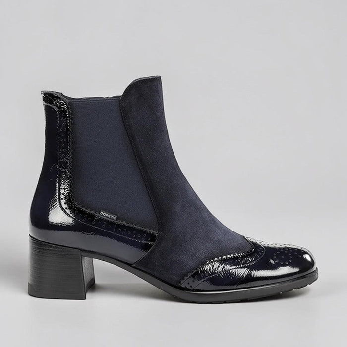 Dorking Ikia Marino boots in navy blue leather, featuring lace-up design and sturdy sole for stylish comfort.