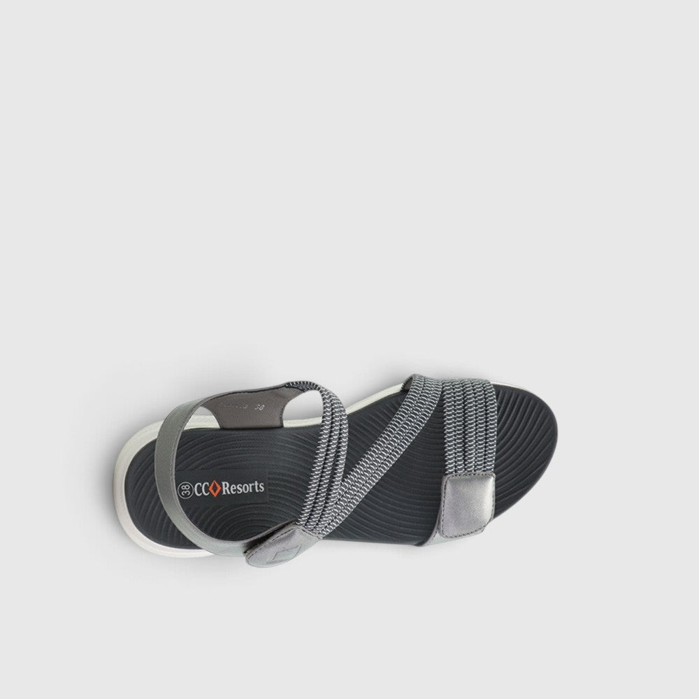 CC Resorts Florrie Pewter sandals with strappy design and low heel, perfect for casual summer wear.