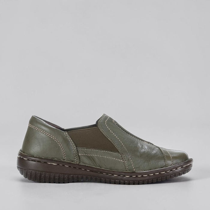 CABELLO 761-27 Khaki casual shoes with lace-up design and comfortable sole, shown from front angle.