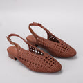 Le Sansa Sansa Camila Walnut sandals with tan straps and open toe design, showcasing stylish leather footwear.