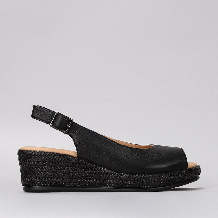 Le Sansa Petunia Black sandals with open toe design and ankle straps, featuring sleek black leather for a stylish look.