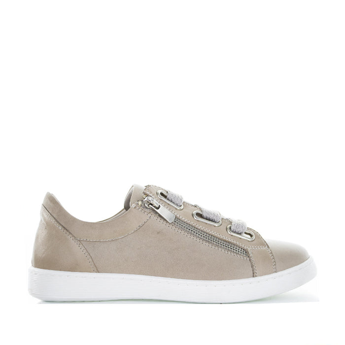 Le Sansa Silver Grey sneakers with sleek design and white soles, showcasing the stylish casual footwear.
