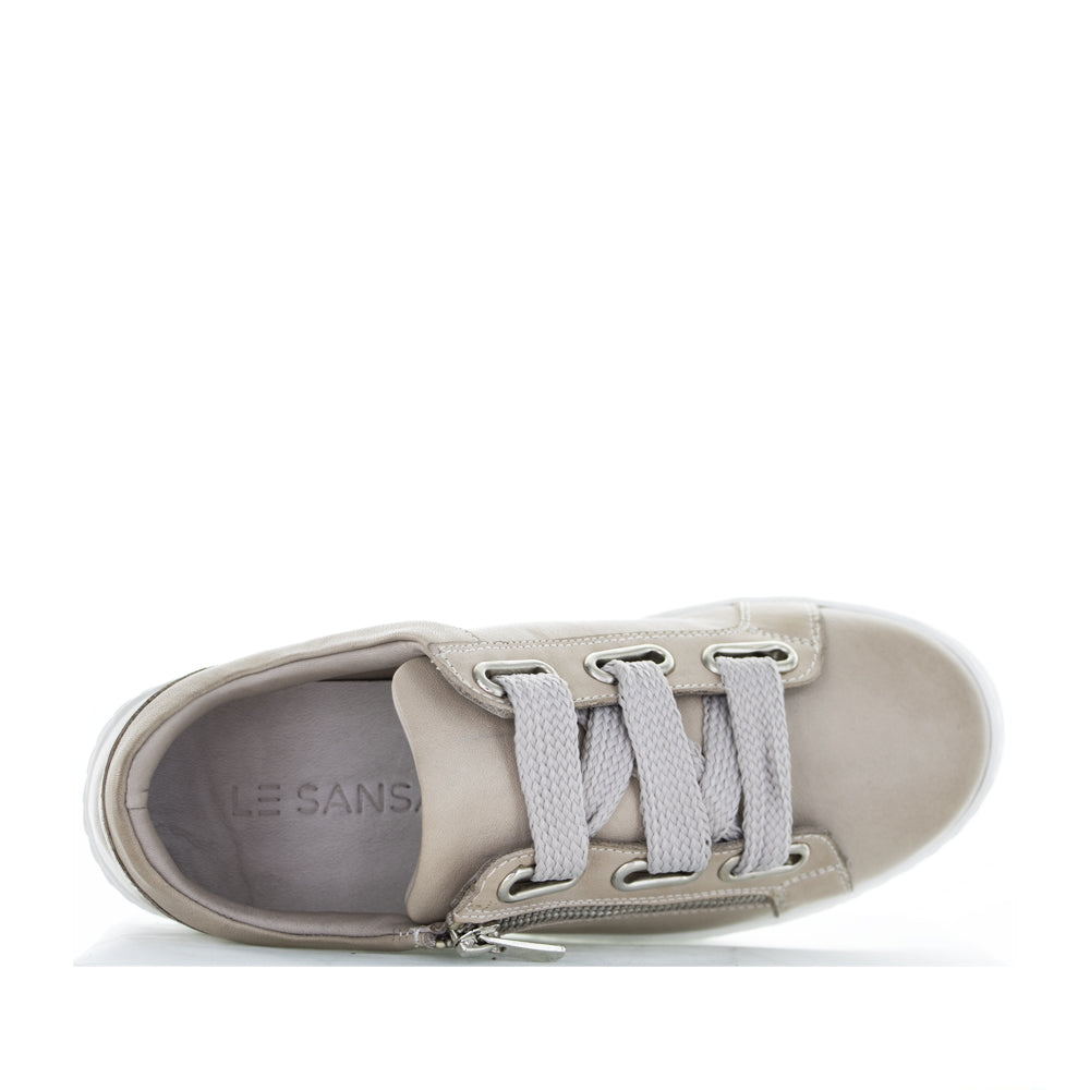 Le Sansa Silver Grey Sneakers showing the stylish design and silver grey color on a clean background