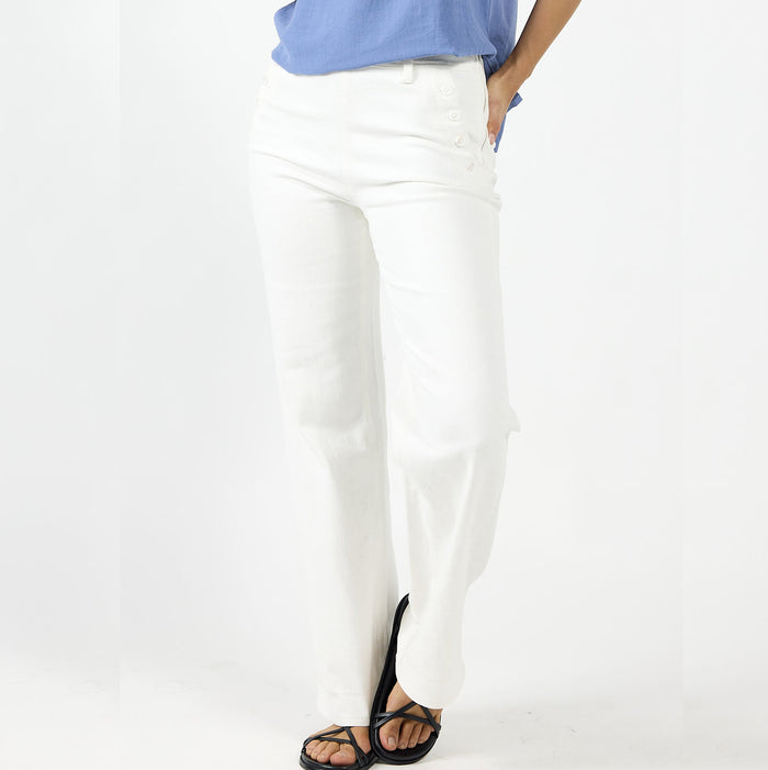 Off-white sailor jeans by Drama The Label, featuring a relaxed fit and classic pocket details, displayed on a neutral background.
