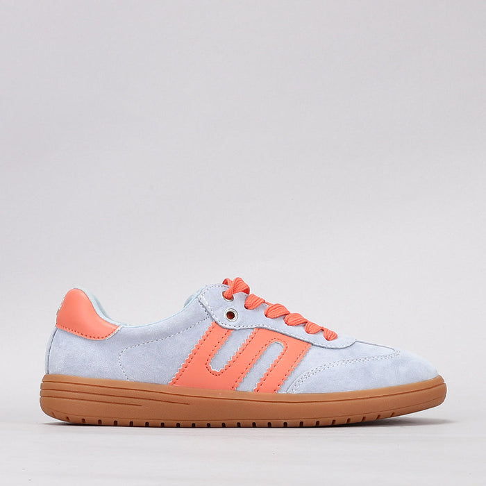 Le Sansa Juno sneakers in pale blue and orange with stylish design and comfortable fit, perfect for casual wear.