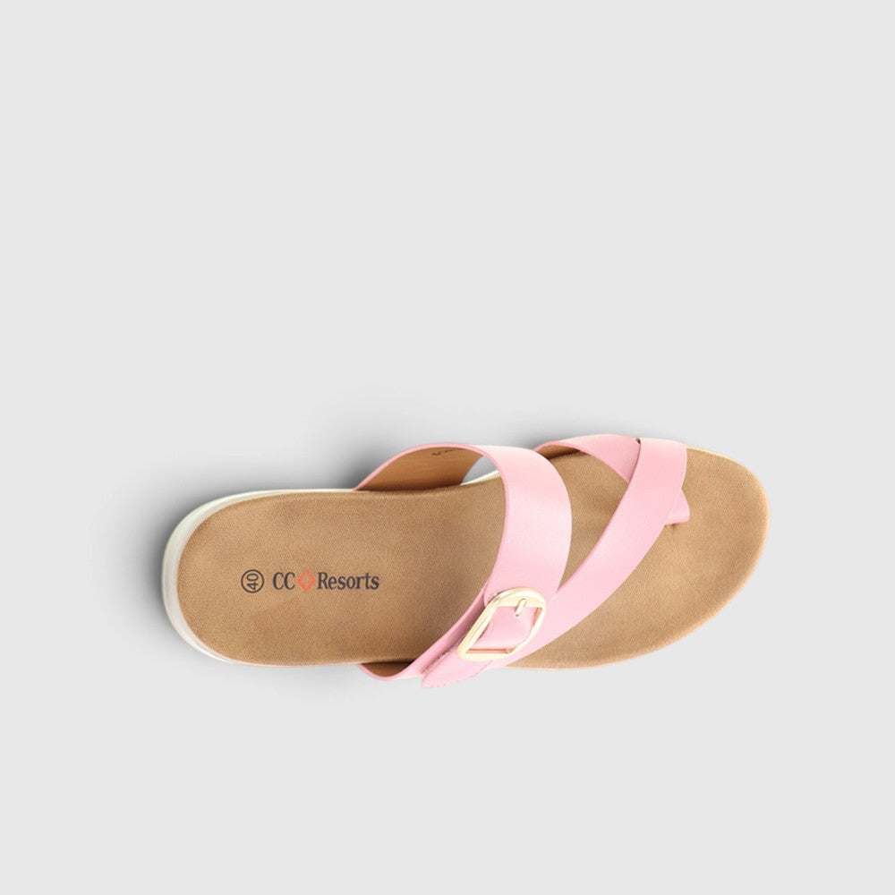 CC Resorts Domino baby pink slip-on shoes with a soft fabric upper and comfortable rubber sole, ideal for casual wear.
