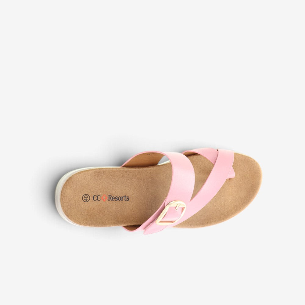 CC Resorts Domino baby pink slip-on shoes with soft fabric and rounded toe, perfect for comfortable casual wear.