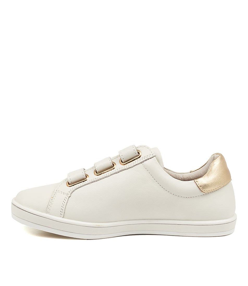 White gold sneakers by ALFIE & EVIE featuring a sleek design and stylish laces, perfect for casual and trendy looks.