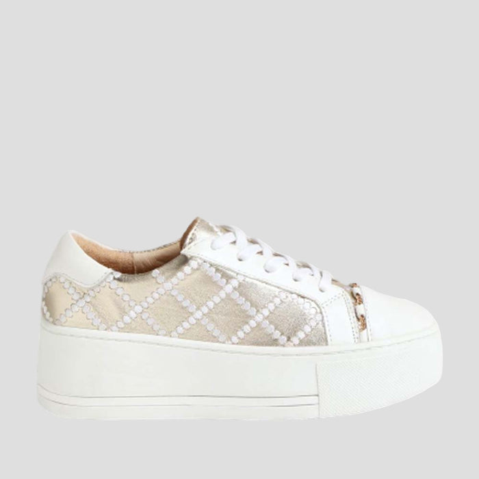White gold sneakers by ALFIE & EVIE featuring a sleek design and comfortable fit, perfect for casual wear.