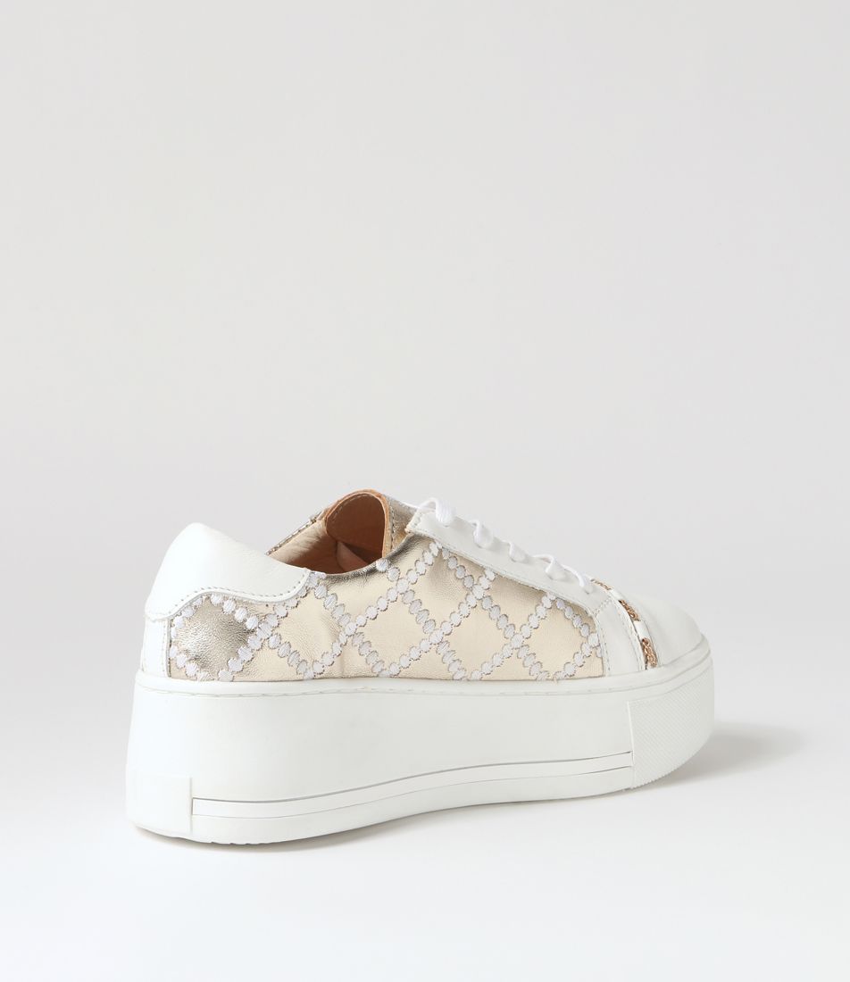 White gold sneakers from ALFIE & EVIE Frankie collection featuring stylish design and comfortable fit.