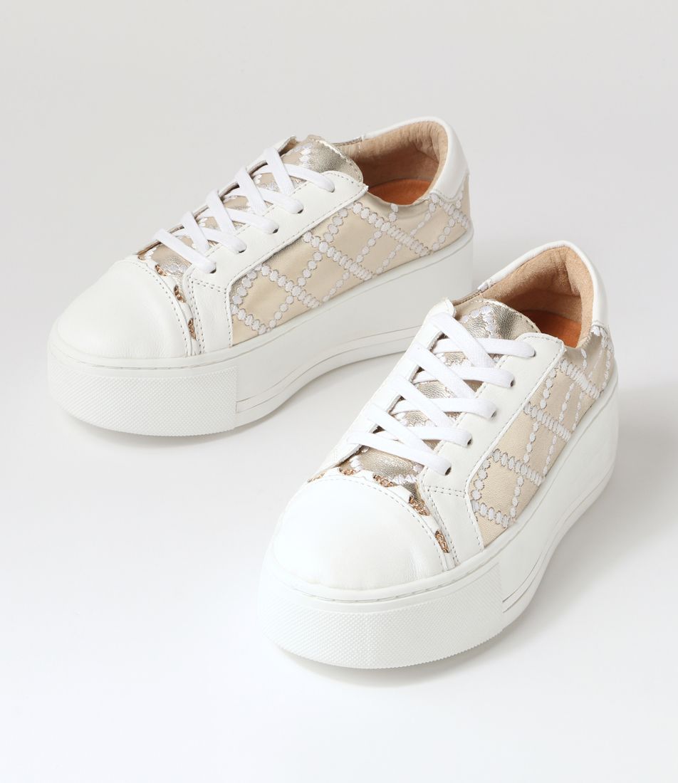 White gold ALFIE & EVIE Frankie sneakers with stylish design and comfortable fit, featuring lace-up closure and modern sneaker style.