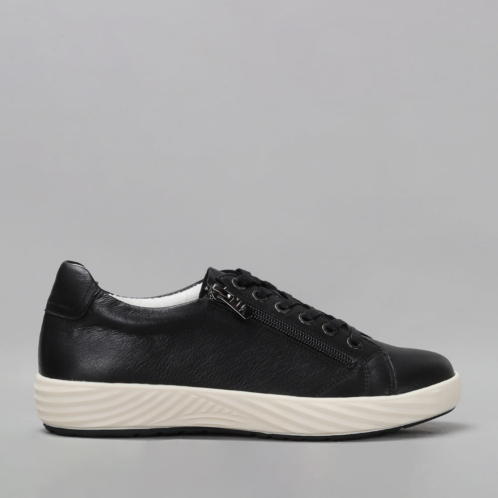Naked Arches Alia Black sneakers featuring a sleek black design with breathable fabric and stylish laces.