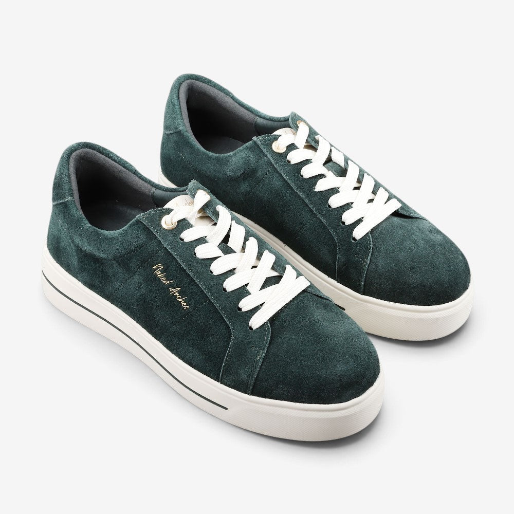 NAKED ARCHES Azealia DK Green sneakers with suede uppers, featuring a sleek, modern design and comfortable fit.
