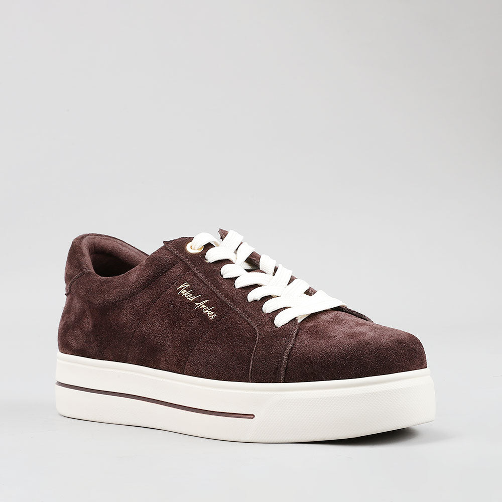 NAKED ARCHES Azealia Choco sneakers featuring brown and beige suede and fabric details with stylish laces.