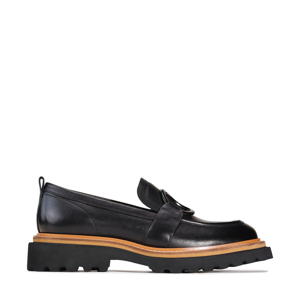 Eos Abbi black loafers featuring sleek leather design and classic slip-on style for versatile everyday wear.