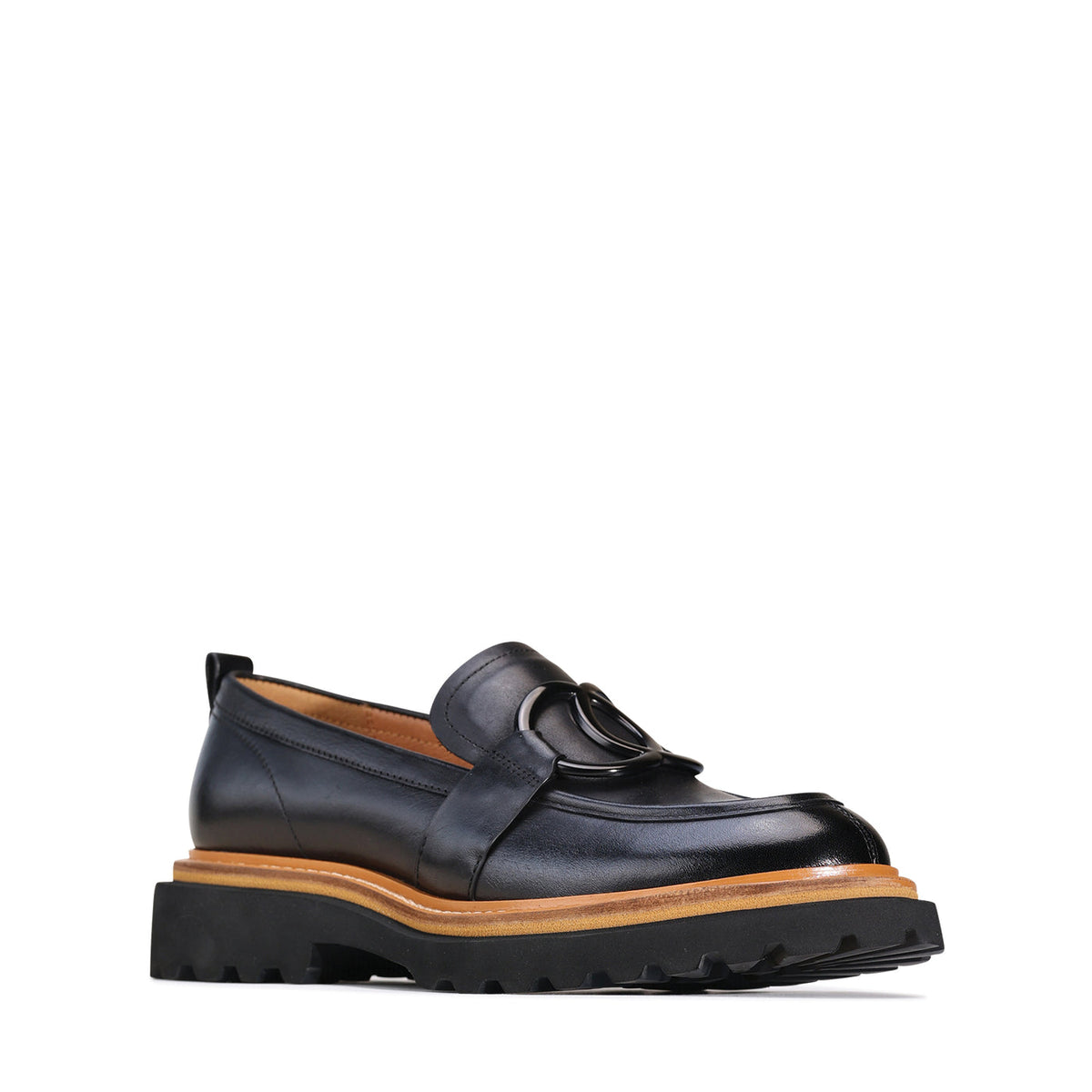 Eos Abbi black loafers for women, featuring sleek leather design and slip-on style, ideal for casual or professional wear.