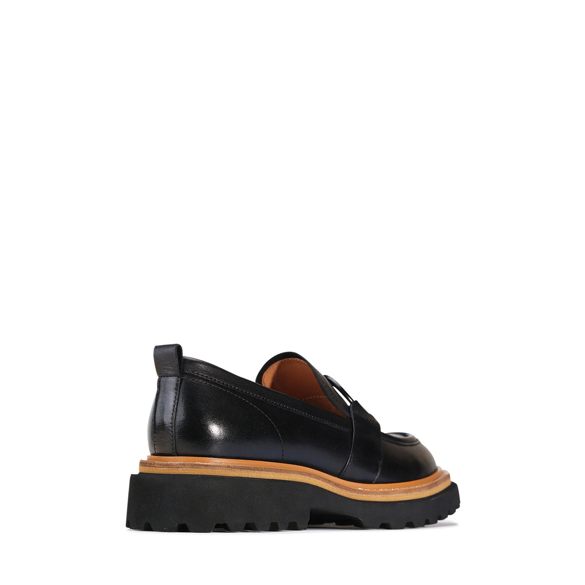 Eos Abbi black loafers featuring sleek leather design and slip-on style, perfect for casual or formal wear.
