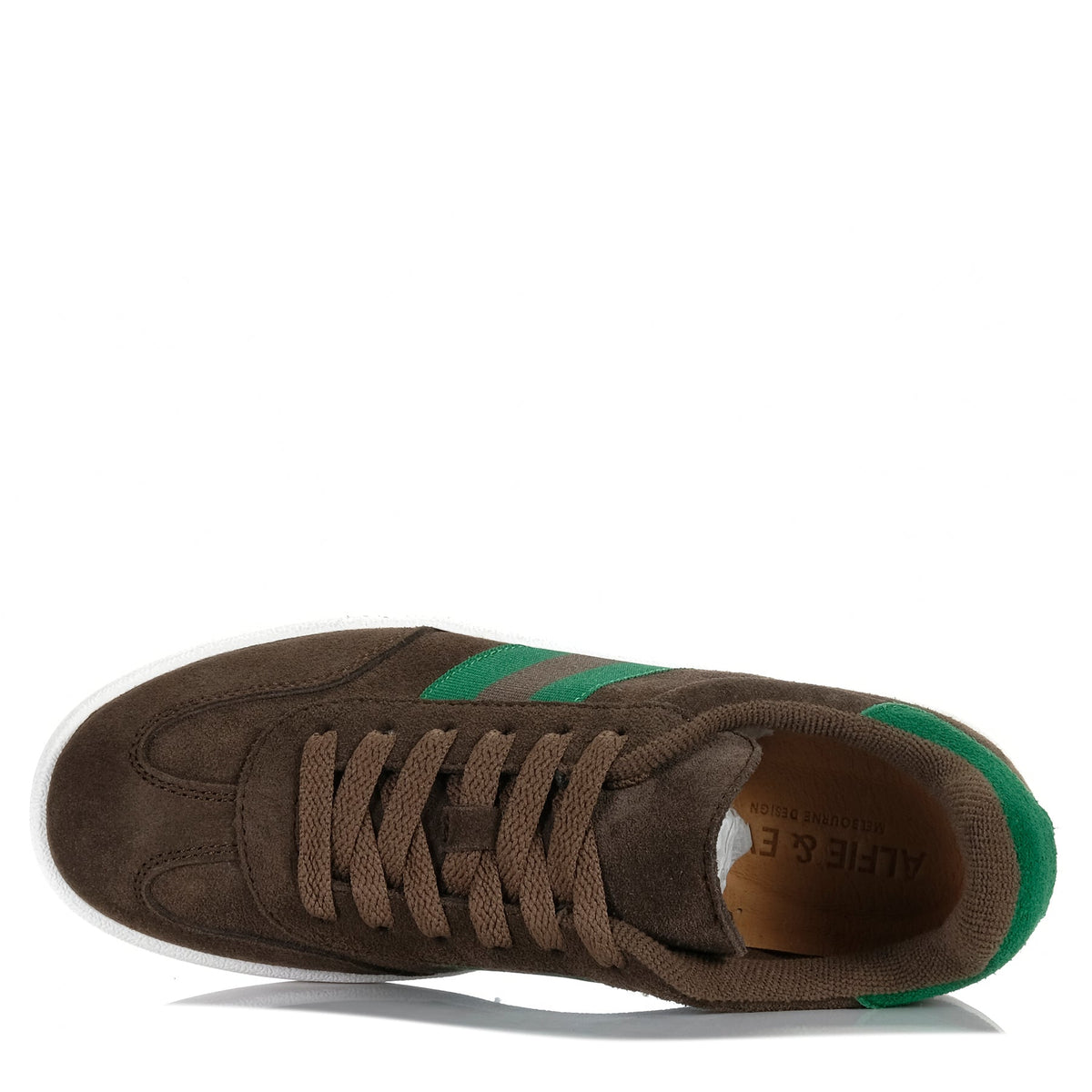 Alfie & Evie Attitude Choc forest sneakers featuring dark brown and black design with casual lace-up style.
