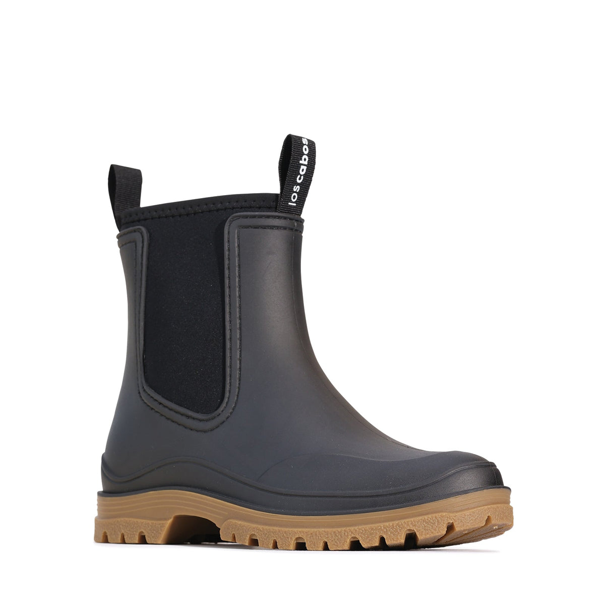 LOS CABOS Amelia black gum boots with waterproof design and sturdy soles, perfect for outdoor wear.