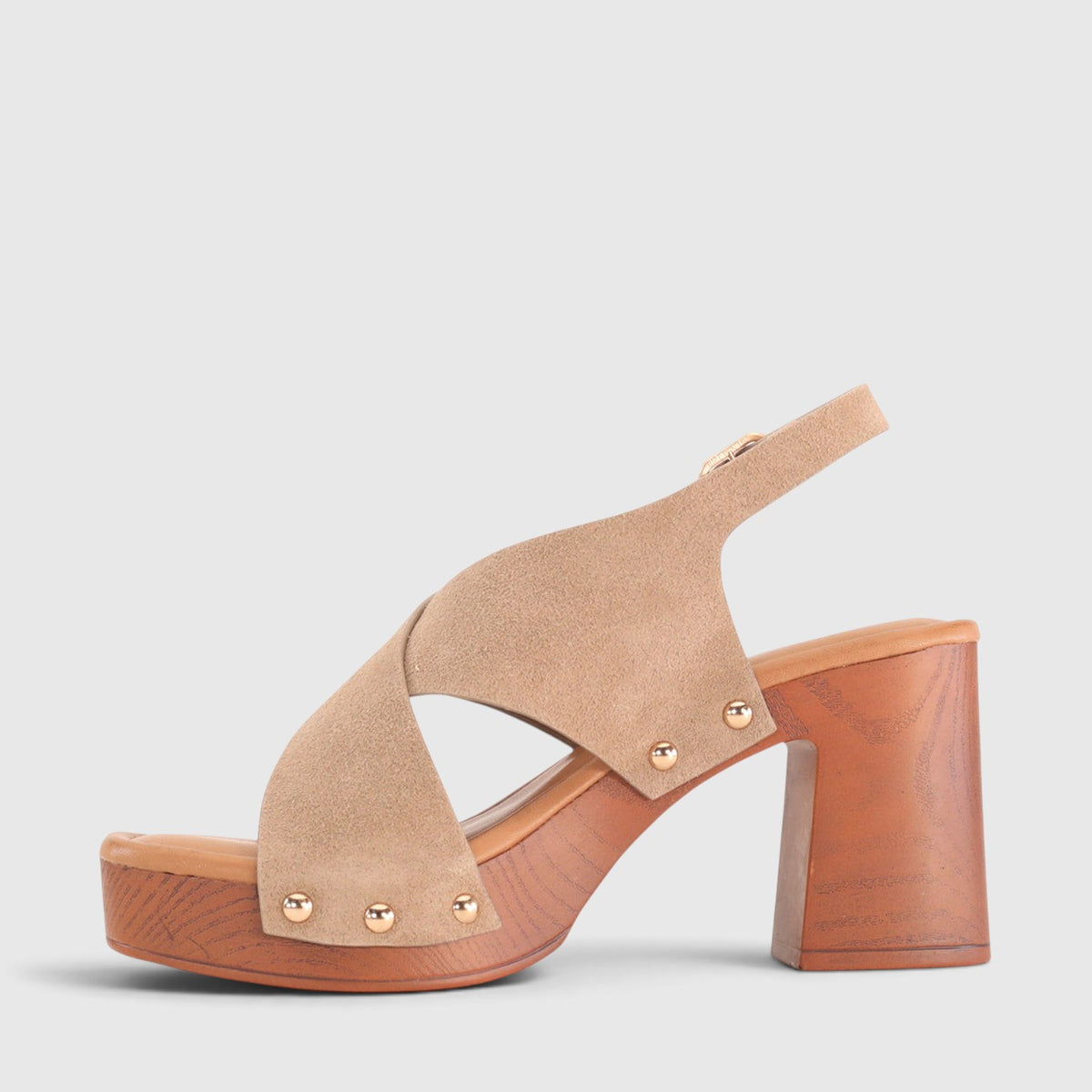 Los Cabos Anabella taupe sandals with ankle straps and open toe design, featuring stylish and comfortable footwear.