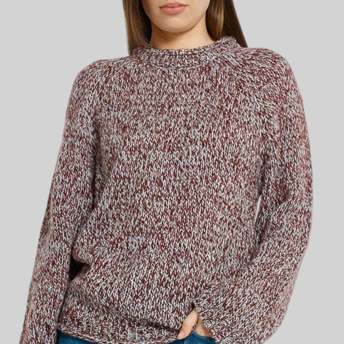 Betty Basics Gracie Multi Red Sweater, casual fit, textured knit, shown on model with sleeves rolled up and front open.