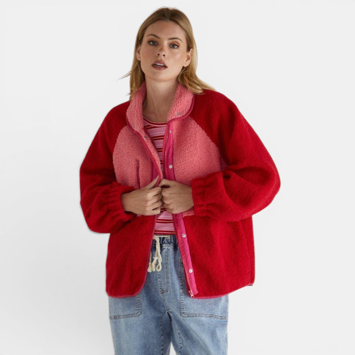 Pink-red Betty Basics Franklin fleecy jacket with a cozy, relaxed fit, perfect for casual wear and layered style.