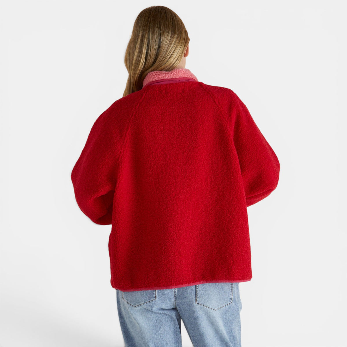 Pink and red Betty Basics Franklin fleecy jacket, stylish blazer and coat with a cozy fleece texture, perfect for casual wear.