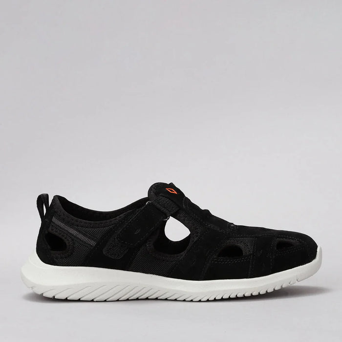 Black CC Resorts Bernice flats showing side view with sleek design and comfortable slip-on style.